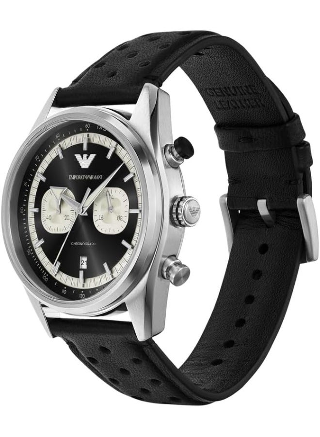 EMPORIO ARMANI Men's Chronograph Black dial Black Leather Strap Watch AR11635 - Image 3
